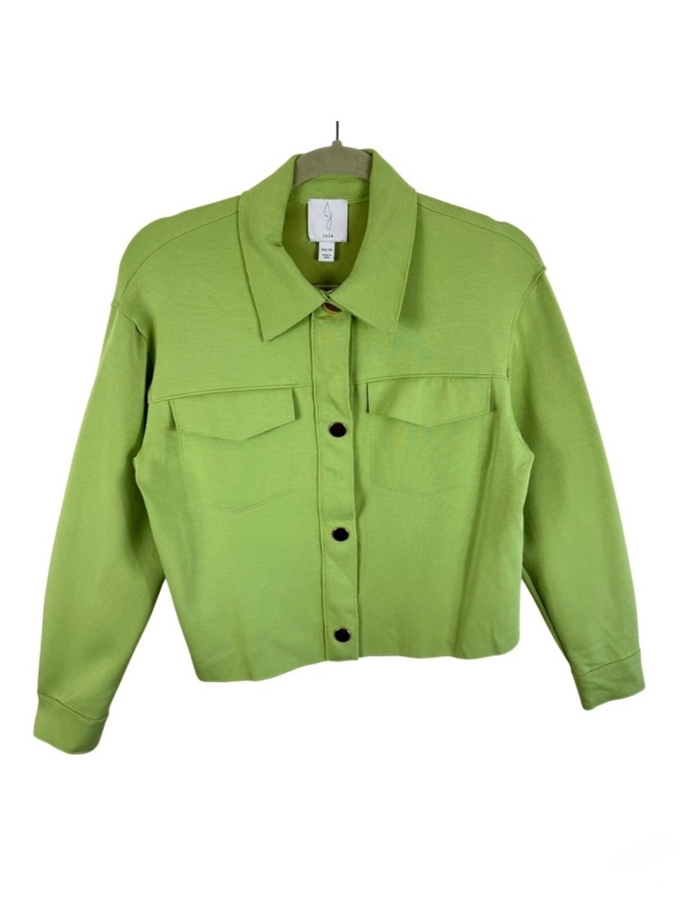Joie Lime Green Cropped Trucker Jacket Jersey Knit Snap Front Spring Size XS